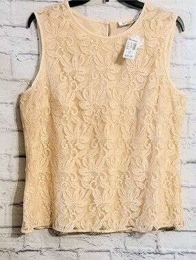 Jones Studio Separates Tank Top Cream Lace Overlay Floral Womans Size L Feminine
